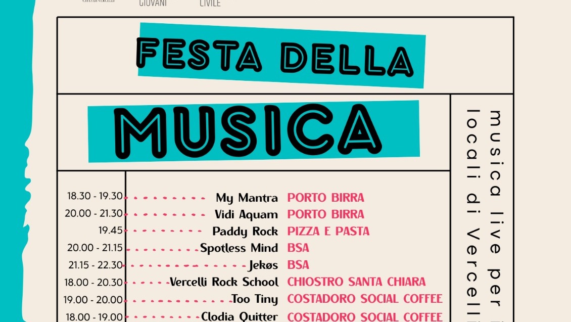 Vercelli celebra la “Festa della Musica” il 21 giugno