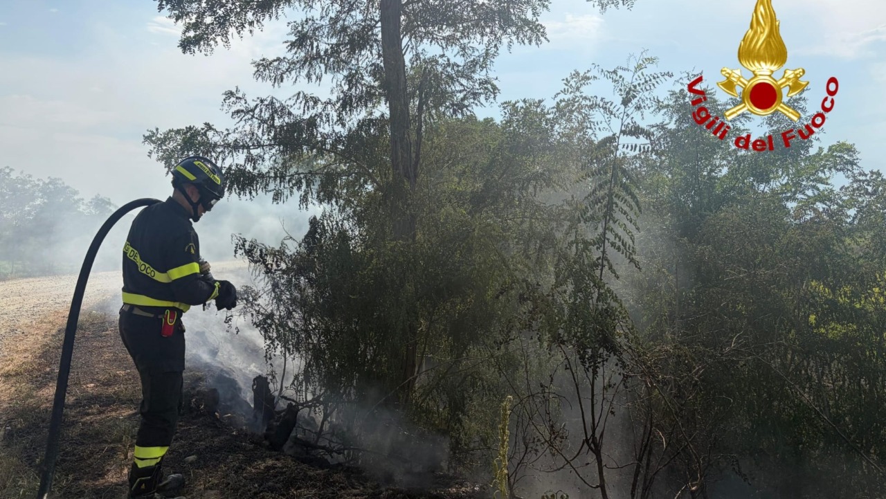 Intervento dei Vigili del Fuoco per incendio di sterpaglie a Caresanablot